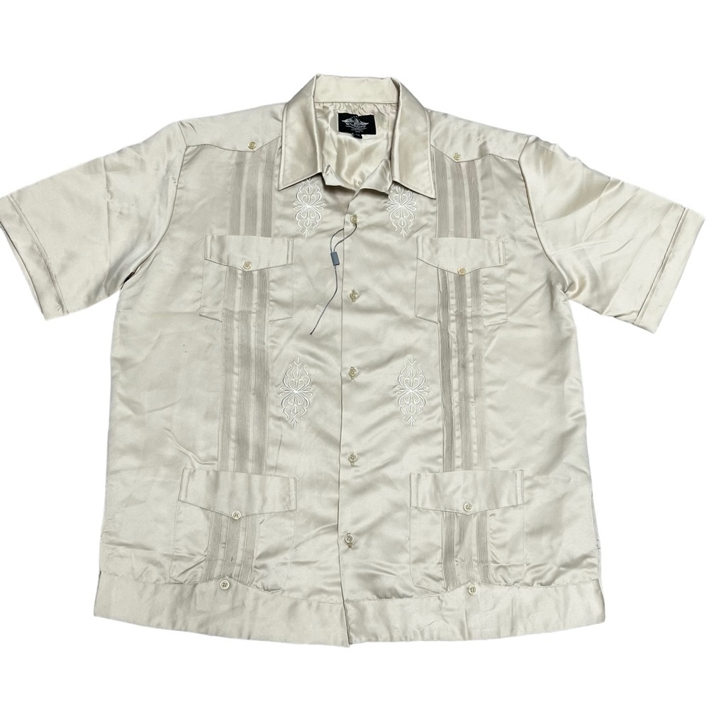 El General Men's 3XL Western Shirt Tan Beige Short Sleeve Shiny Button New NWD